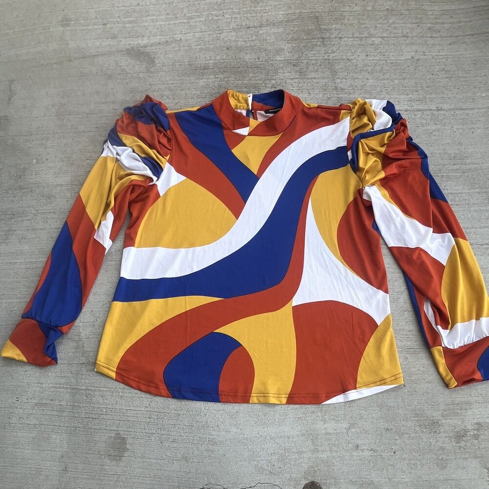 Ashley Stewart Blouse Womens 18/20 Retro 70's Psychedelic Mod Boho Chic